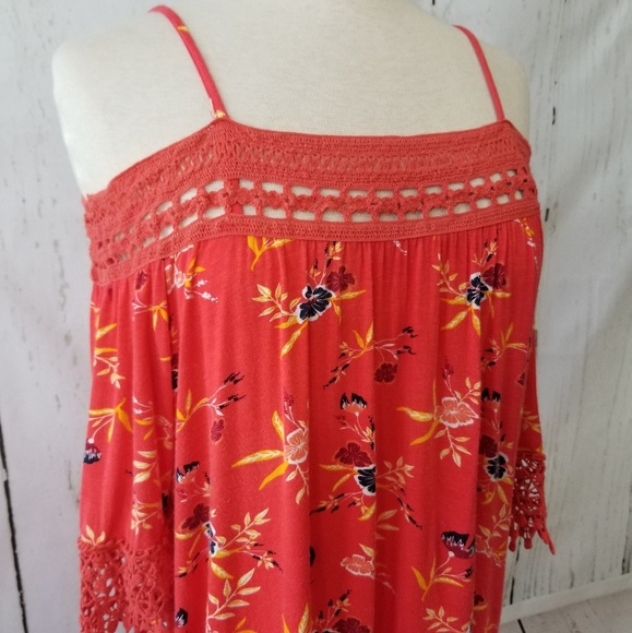RUE21 Orange Off the Shoulders Knit Floral… - Picture 2 of 7